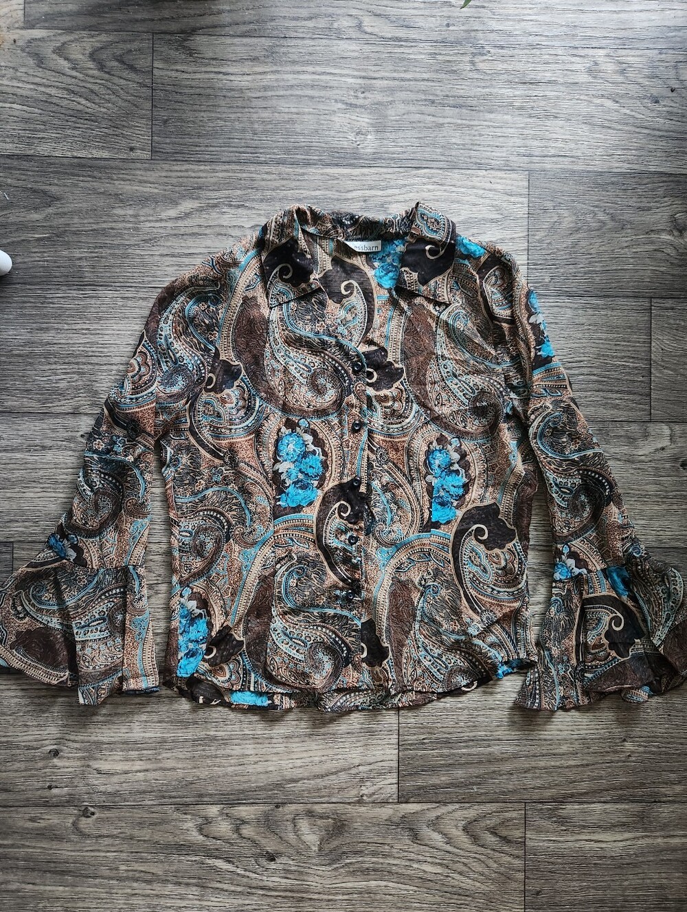 Y2K Vintage Dressbarn Sheer Paisley Bell Sleeve Blouse Top